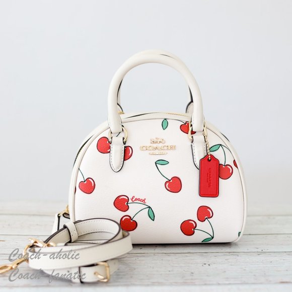 NWT Coach CF421 Sydney Satchel With Heart Cherry Print in Chalk Multi - Picture 3 of 10